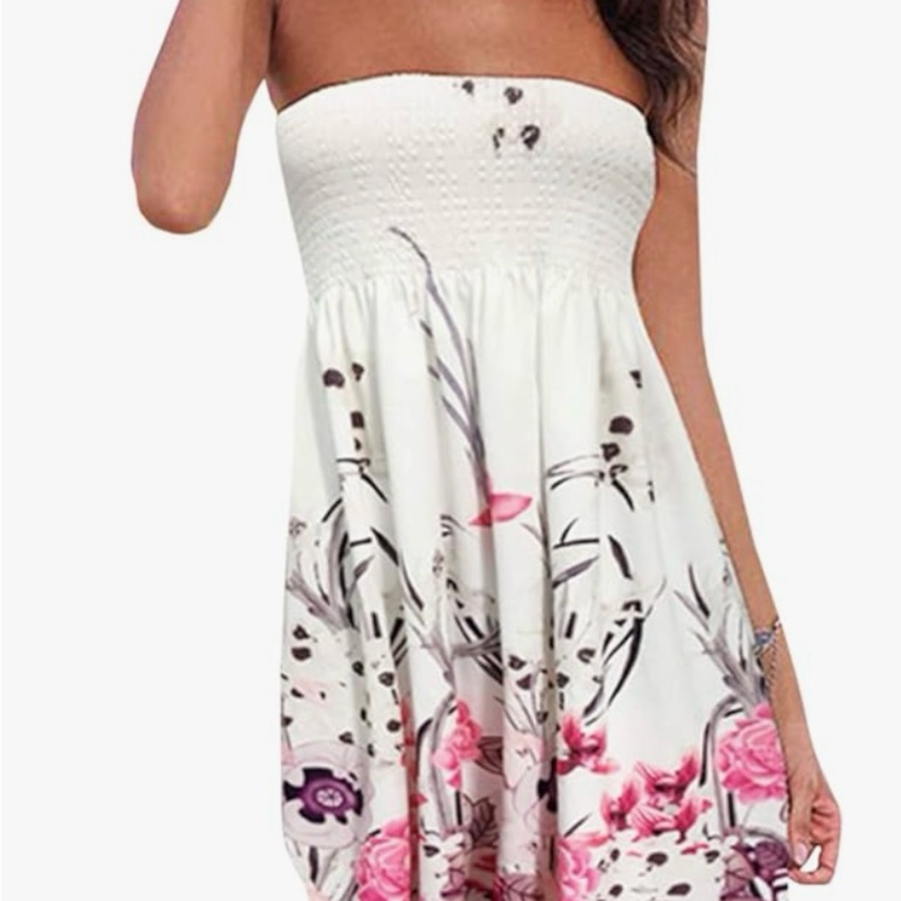 Sematomala Womens MED Summer Dress Strapless Floral Bohemian Casual Beach Dress